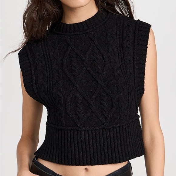 Free People • Rowan Cable Knit Sweater‎ Vest in Black - Picture 1 of 6